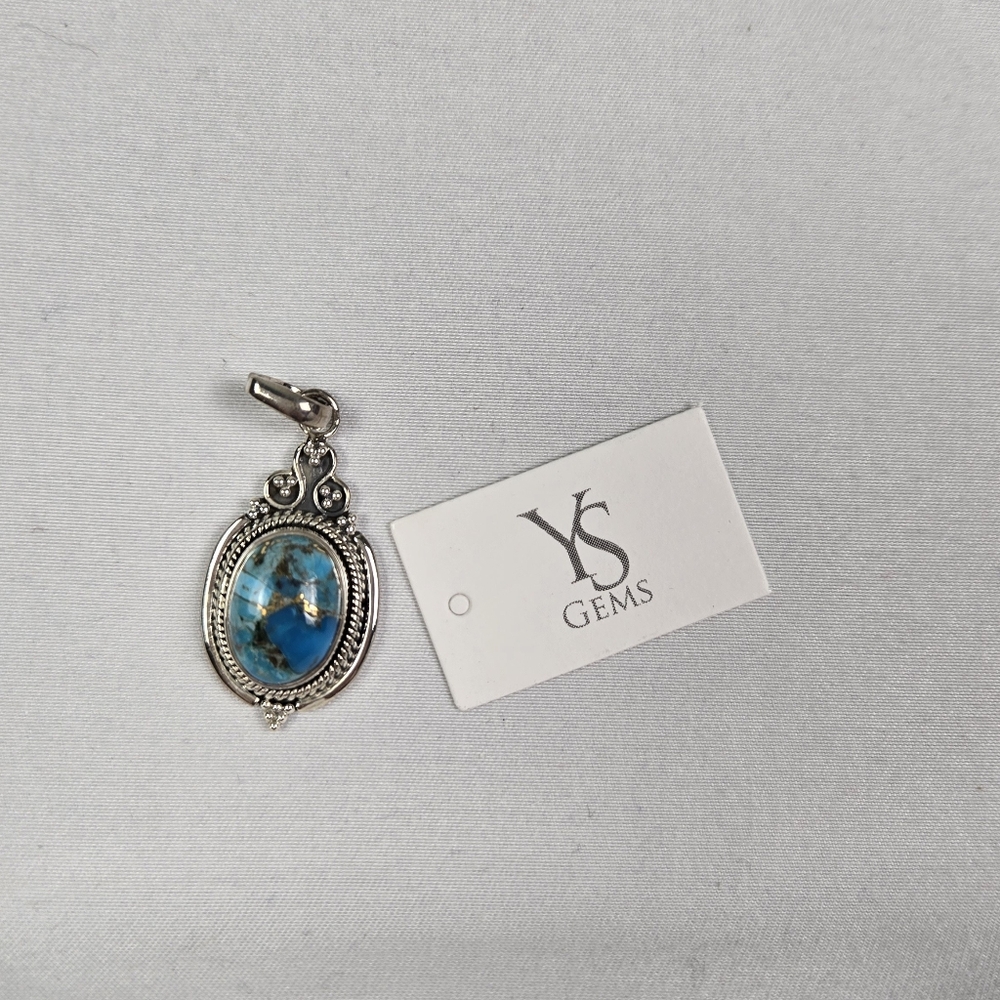 NWT YS Gems Blue Copper Turquoise Oval Necklace Pendant (Chain Not Included)